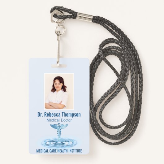 Medical Blue Caduceus Hermes Rod Foto-ID Badge (Voorkant met draagriem)