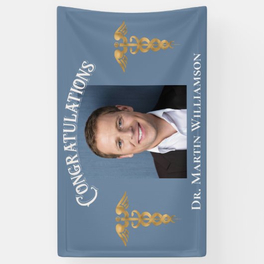 Medical Blue Doctor Nurse Dentist Photo Afstuderen Spandoek (Verticaal)