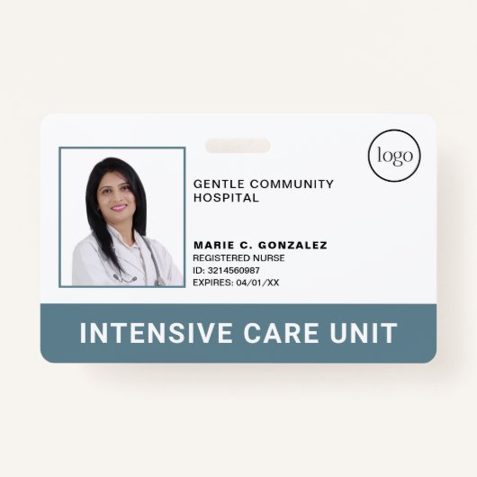 Medical Blue Gray Hospital Logo Foto ID Badge (Voorkant)