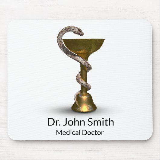 Medical Bronze Snake Bowl Hygieia White Caduceus Muismat (Voorkant)