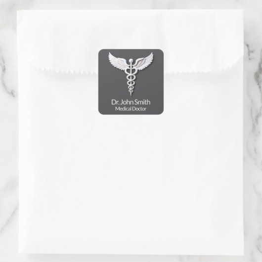 Medical Caduceus Clean White Gedetailleerd Antraci Vierkante Sticker (Tas)