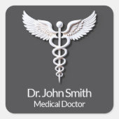 Medical Caduceus Clean White Gedetailleerd Antraci Vierkante Sticker (Voorkant)