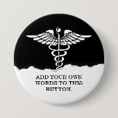 Medical Caduceus Custom Text Solid Black Ronde Button 7,6 Cm (Voorkant)