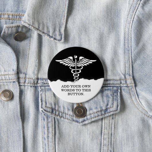 Medical Caduceus Custom Text Solid Black Ronde Button 7,6 Cm (In situ)