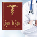 Medical Caduceus Doctor Nurse Red Save Date Save The Date<br><div class="desc">Faux gouden vormgeving met een zwarte achtergrond creëer een klassiek modern afstuderen met een datumkaart. Ideaal voor afgestudeerden die hun studie op de medische school afmaken, hun verpleegdiploma behalen, een plechtige ceremonie houden en professionals uit de medische sector. Afstuderen voor verpleegkundige of Doctor op de datum bevat een faux gold...</div>