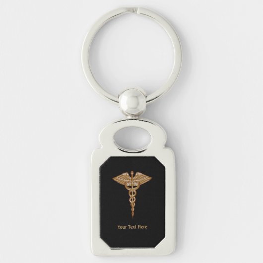 Medical Caduceus Gold Black Metal Sleutelhanger (Voorkant)