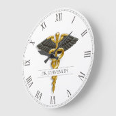 Medical Caduceus Gold Black Wings Elegant Classy Grote Klok (Hoek)