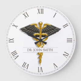 Medical Caduceus Gold Black Wings Elegant Classy Grote Klok