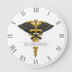 Medical Caduceus Gold Black Wings Elegant Classy Grote Klok