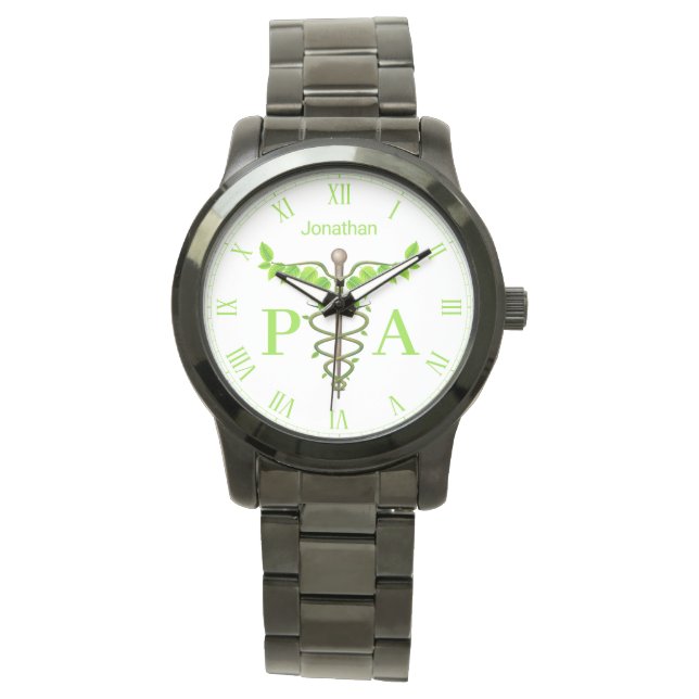 Medical Caduceus Green Leaves Physician Assistant Horloge (Voorkant)