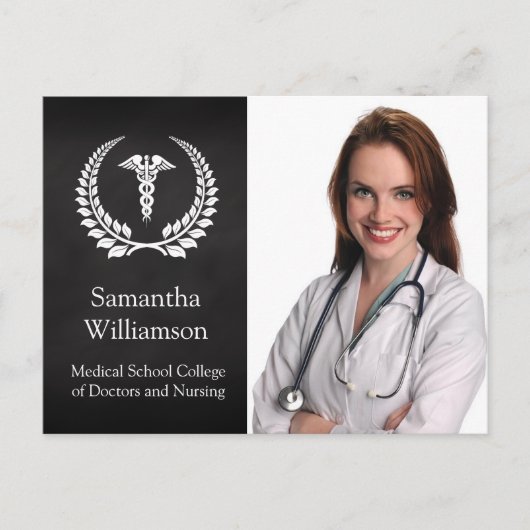 Medical Caduceus Laurel Aankondigingskaart (Voorkant)