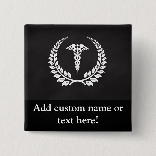 Medical Caduceus Laurel Vierkante Button 5,1 Cm (Voorkant)