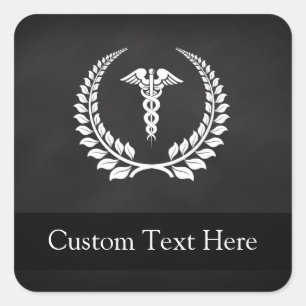 Medical Caduceus Laurel Vierkante Sticker