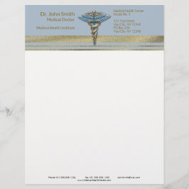 Medical Caduceus Light Blue Faux Gold Foil Stripes Briefhoofd