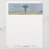Medical Caduceus Light Blue Faux Gold Foil Stripes Briefhoofd (Voorkant / Achterkant)