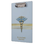 Medical Caduceus Light Blue Faux Gold Foil Stripes Klembord (Links)