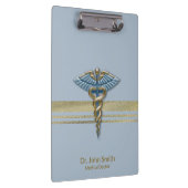 Medical Caduceus Light Blue Faux Gold Foil Stripes Klembord (Rechts)