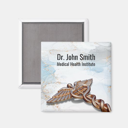 Medical Caduceus Roos Gold Luxe Copper Marble Magneet (Voorkant / Achterkant)