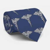 Medical Caduceus Silver Blue Pattern Stropdas (Opgerold)