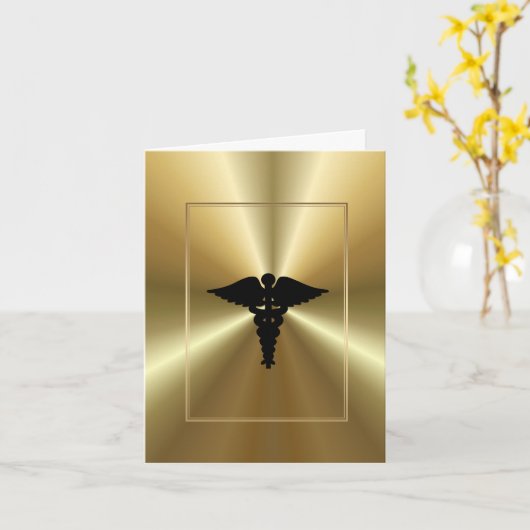 Medical Caduceus Sybol Golden  Card Kaart (Gele Bloem)