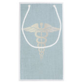 Medical Caduceus Symbool Classy Blue Linen Klein Cadeauzakje (Achterkant)