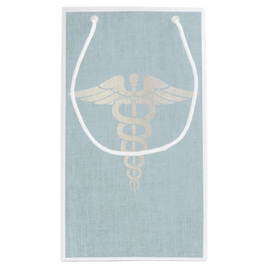 Medical Caduceus Symbool Classy Blue Linen Klein Cadeauzakje (Achterkant)