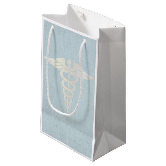 Medical Caduceus Symbool Classy Blue Linen Klein Cadeauzakje (Voorkant Gekanteld)