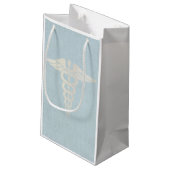Medical Caduceus Symbool Classy Blue Linen Klein Cadeauzakje (Achterkant Gekanteld)
