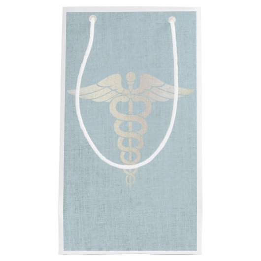 Medical Caduceus Symbool Classy Blue Linen Klein Cadeauzakje (Voorkant)