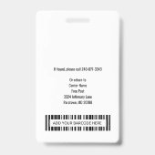 Medical Center Employee Zurse Foto ID Badge (Back)