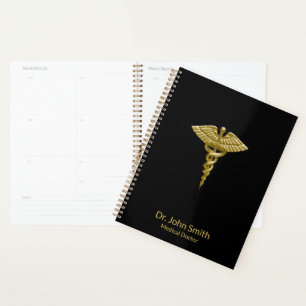 Medical Classy Gold Caduceus op zwart Planner