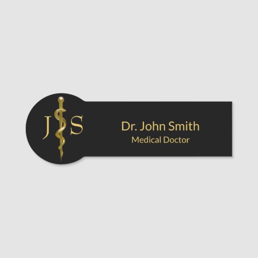 Medical Classy Gold op zwarte weg van Asclepius Naamplaatje (Voorkant)