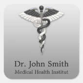 Medical Classy Noble Elegant Black White Caduceus Vierkante Sticker (Voorkant)
