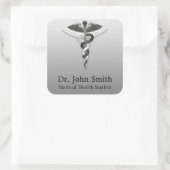 Medical Classy Noble Elegant Black White Caduceus Vierkante Sticker (Tas)