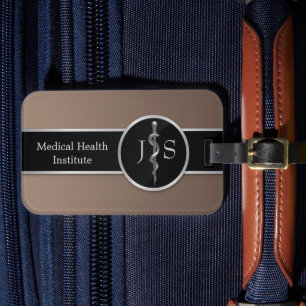 Medical Classy Noble Rod van Asclepius Silver Bagagelabel