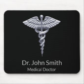 Medical Classy Silver Caduceus op Black Muismat (Voorkant)