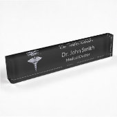 Medical Classy Silver Caduceus op Black Naambordje