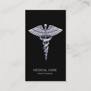 Medical Classy Silver Caduceus op Black Visitekaartje