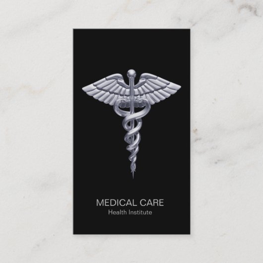 Medical Classy Silver Caduceus op Black Visitekaartje (Voorkant)