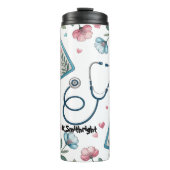 Medical Clipboard Stethoscope Floral Pattern Thermosbeker (Voorkant)