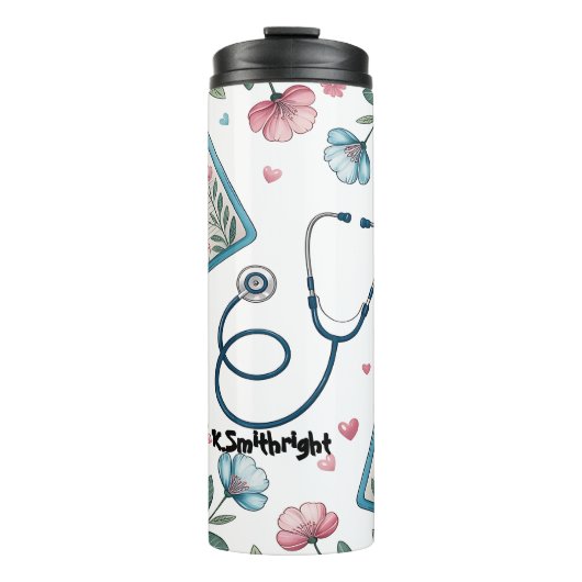 Medical Clipboard Stethoscope Floral Pattern Thermosbeker (Voorkant)