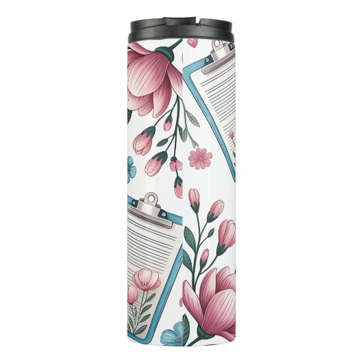 Medical Clipboard Stethoscope Floral Pattern Thermosbeker (Achterkant)