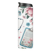 Medical Clipboard Stethoscope Floral Pattern Thermosbeker (Geroteerd rechts)