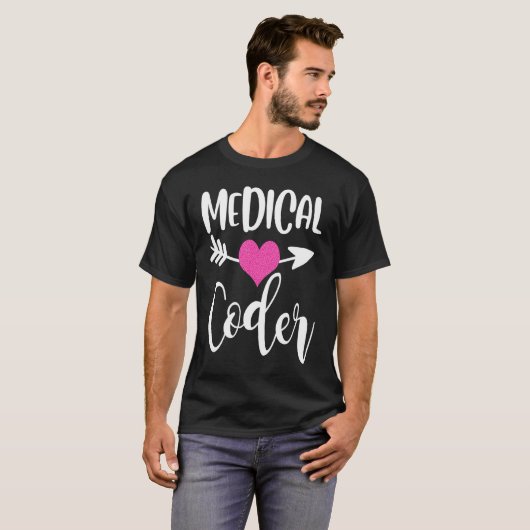 medical coder job work billing coding woman heart t-shirt (Voorkant volledig)