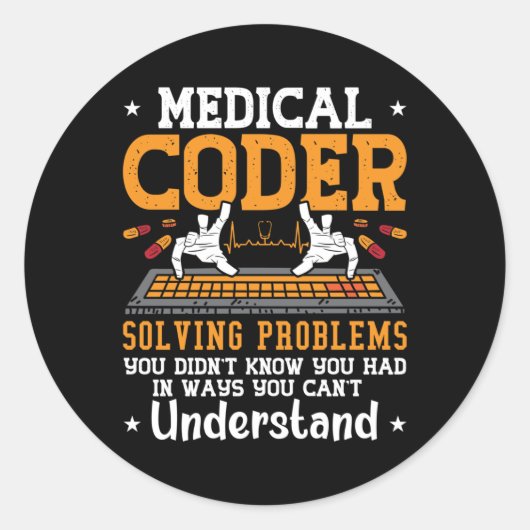 Medical Coder Solving Problems Assistant Coding Ronde Sticker (Voorkant)
