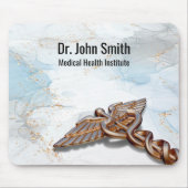 Medical Copper Caduceus Roos Gold Luxe Marble Muismat (Voorkant)