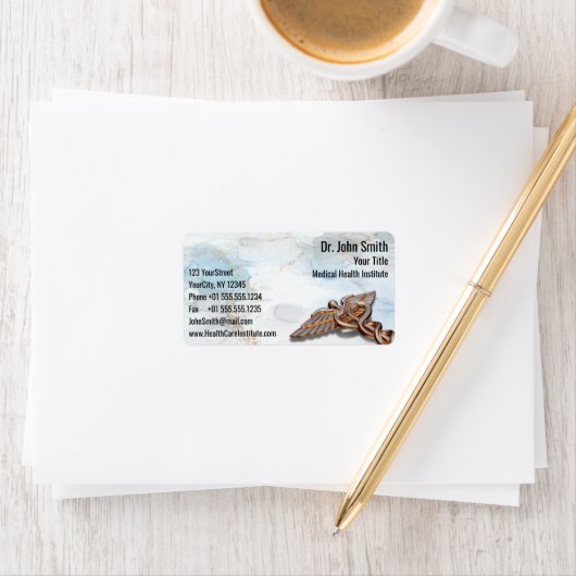 Medical Copper Roos Caduceus Gold Luxe Marble Etiket (Insitu)