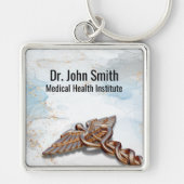 Medical Copper Roos Gold Luxury Marble Caduceus Sleutelhanger (Voorkant)