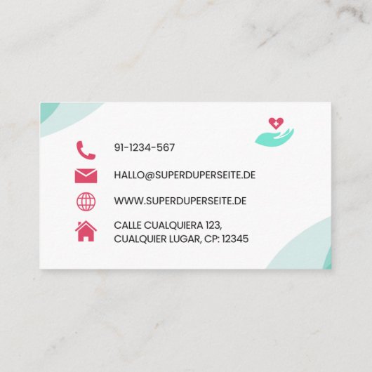 Medical Doctor (MD) business card Visitekaartje (Achterkant)