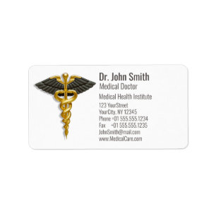 Medical Elegant Gold Caduceus Black Wings Classy Etiket